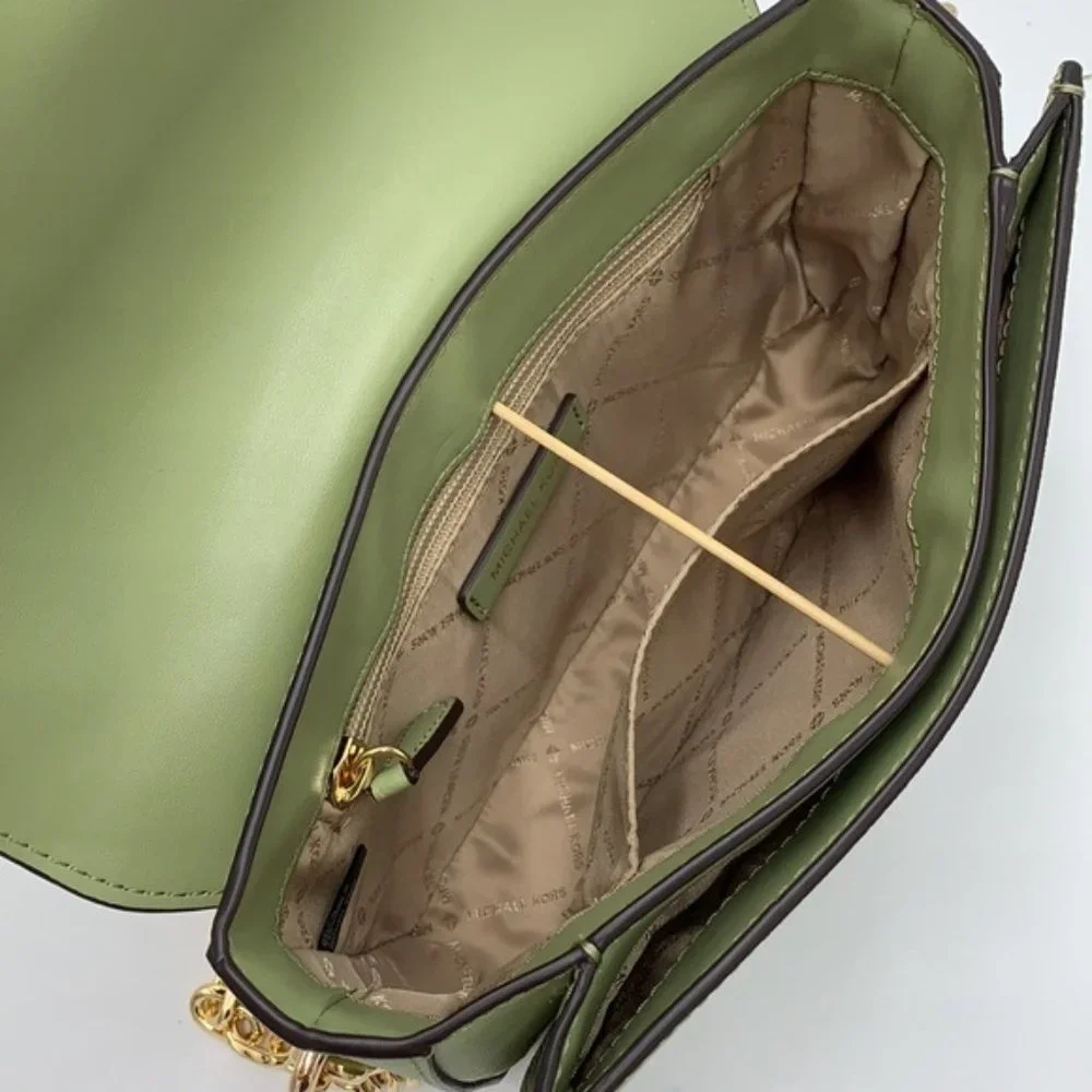 Michael Kors Carmen Medium Leather Convertible Shoulder Bag Crossbody Light Sage - Picture 7 of 16